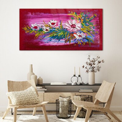 Glas foto Bloemen op een roze achtergrond