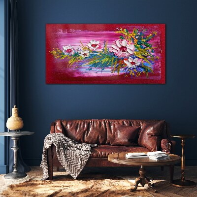 Glas foto Bloemen op een roze achtergrond