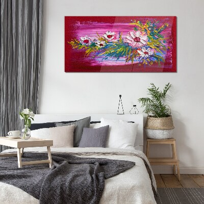 Glas foto Bloemen op een roze achtergrond