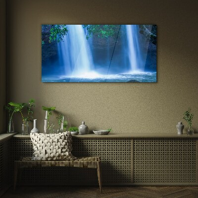 Schilderij op glas Waterval in het blauw