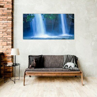 Schilderij op glas Waterval in het blauw