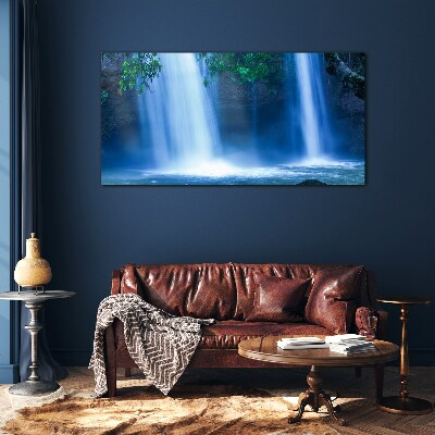 Schilderij op glas Waterval in het blauw