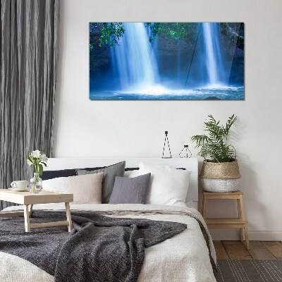 Schilderij op glas Waterval in het blauw