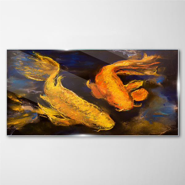 Foto op glas Gouden vissen in het water dansen