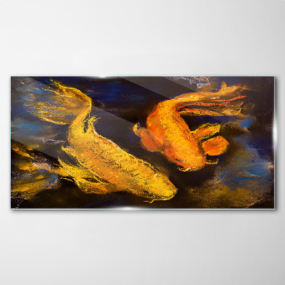 Foto op glas Gouden vissen in het water dansen