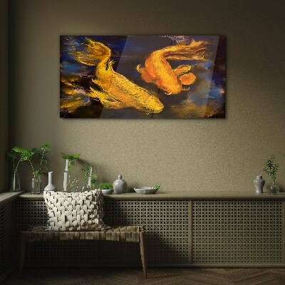 Foto op glas Gouden vissen in het water dansen