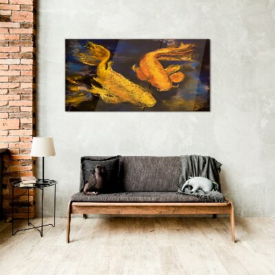 Foto op glas Gouden vissen in het water dansen