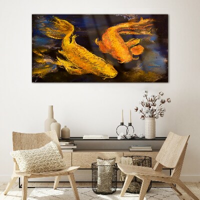Foto op glas Gouden vissen in het water dansen
