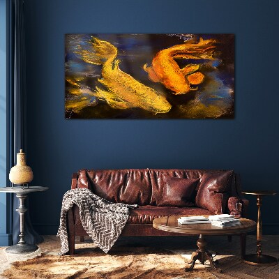 Foto op glas Gouden vissen in het water dansen