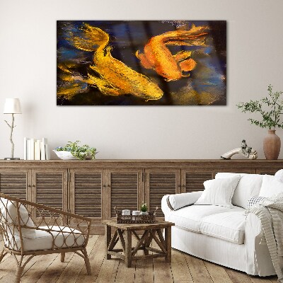 Foto op glas Gouden vissen in het water dansen