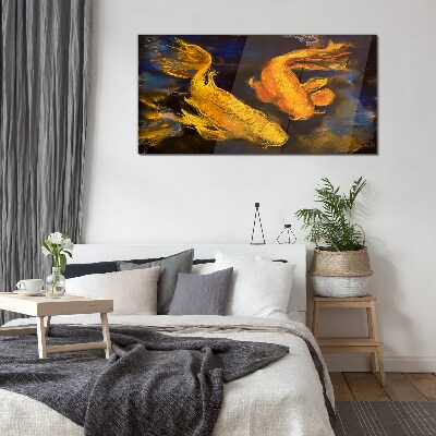 Foto op glas Gouden vissen in het water dansen