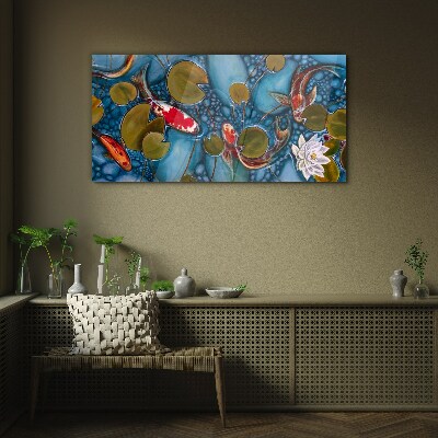 Schilderij op glas Koi tussen de waterlelies