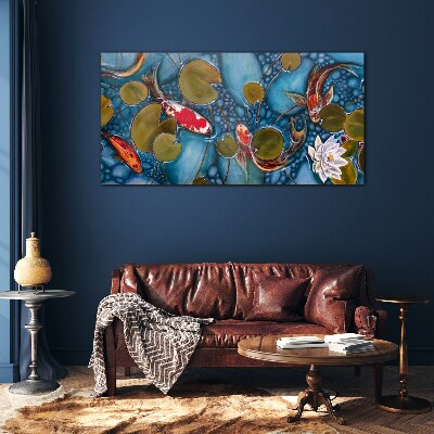 Schilderij op glas Koi tussen de waterlelies