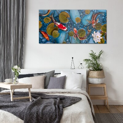 Schilderij op glas Koi tussen de waterlelies