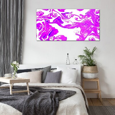 Glas foto Paarse wervelingen op een witte achtergrond