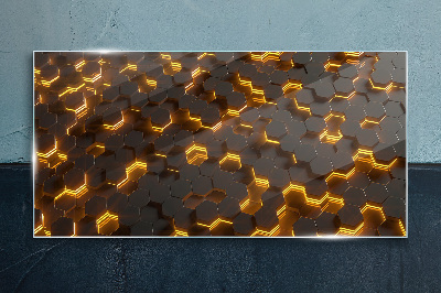 Schilderij op glas Gouden zeshoeken in beweging