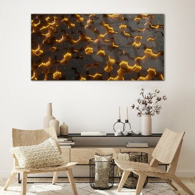 Schilderij op glas Gouden zeshoeken in beweging