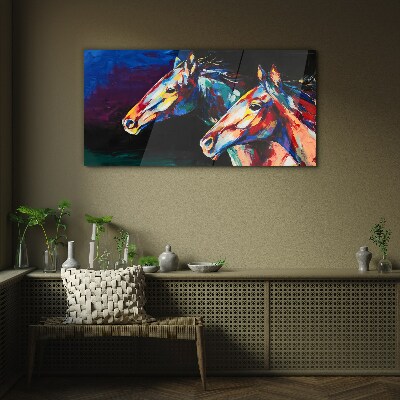Schilderij op glas Kleurrijke paarden in beweging