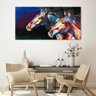 Schilderij op glas Kleurrijke paarden in beweging