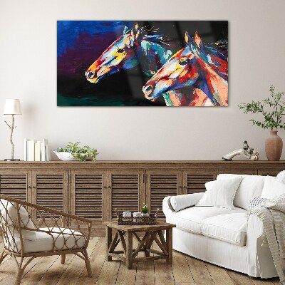 Schilderij op glas Kleurrijke paarden in beweging