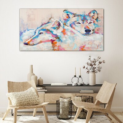 Glas foto Kleurrijke wolven in pasteltinten