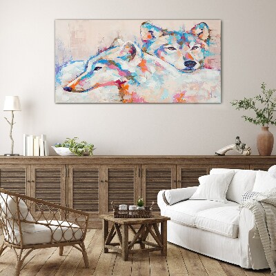 Glas foto Kleurrijke wolven in pasteltinten