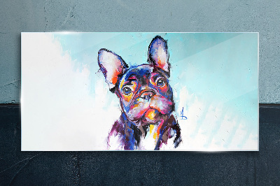 Schilderij op glas Kleurrijk portret van een Franse bulldog