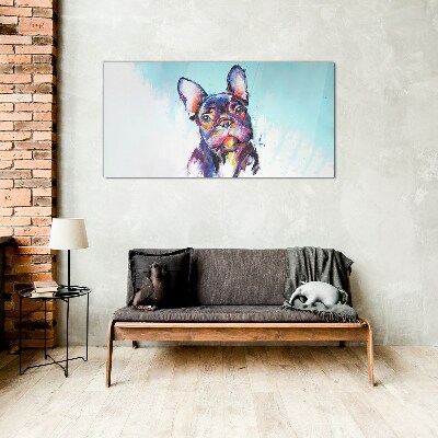 Schilderij op glas Kleurrijk portret van een Franse bulldog