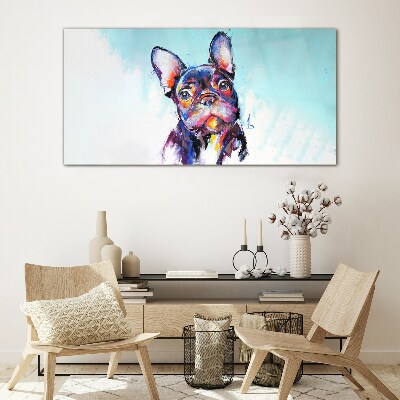 Schilderij op glas Kleurrijk portret van een Franse bulldog