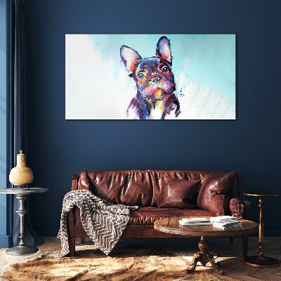 Schilderij op glas Kleurrijk portret van een Franse bulldog