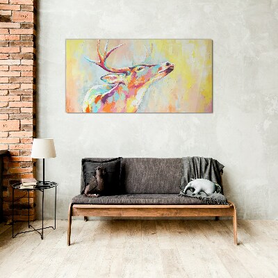 Foto op glas Een kleurrijk hert in een pastelkleurige setting