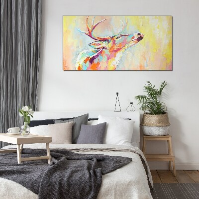 Foto op glas Een kleurrijk hert in een pastelkleurige setting