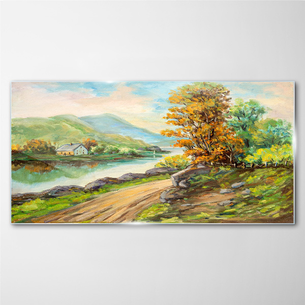 Glas foto Een vredig landschap aan de rivier