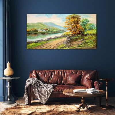 Glas foto Een vredig landschap aan de rivier