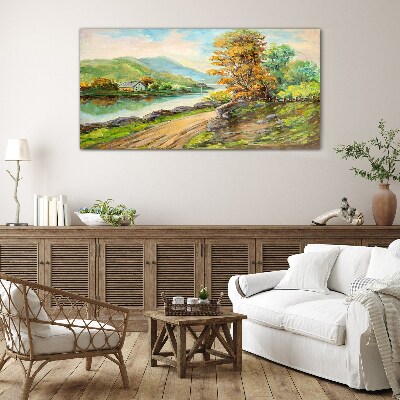 Glas foto Een vredig landschap aan de rivier