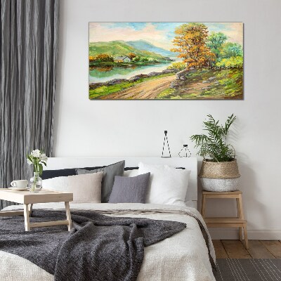 Glas foto Een vredig landschap aan de rivier