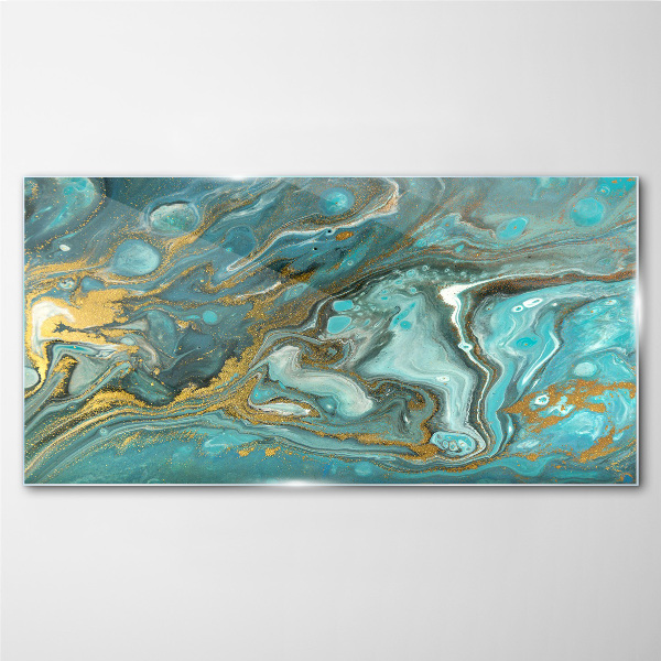 Schilderij op glas Zeegolf met gouden accenten