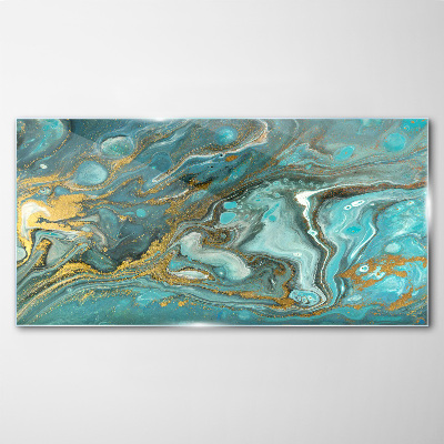 Schilderij op glas Zeegolf met gouden accenten