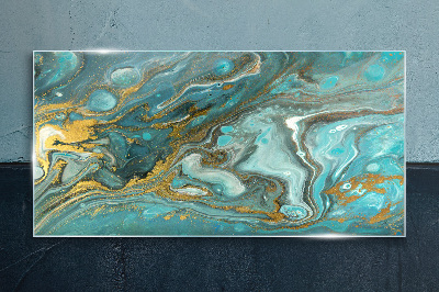 Schilderij op glas Zeegolf met gouden accenten