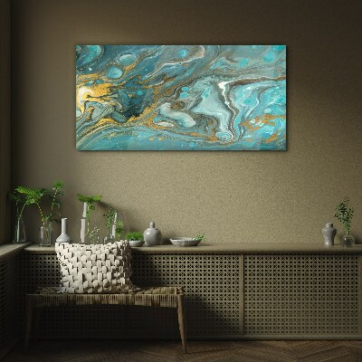 Schilderij op glas Zeegolf met gouden accenten