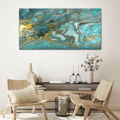 Schilderij op glas Zeegolf met gouden accenten