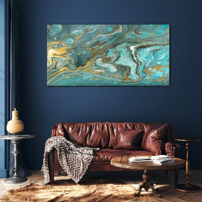 Schilderij op glas Zeegolf met gouden accenten