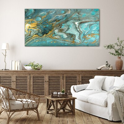 Schilderij op glas Zeegolf met gouden accenten