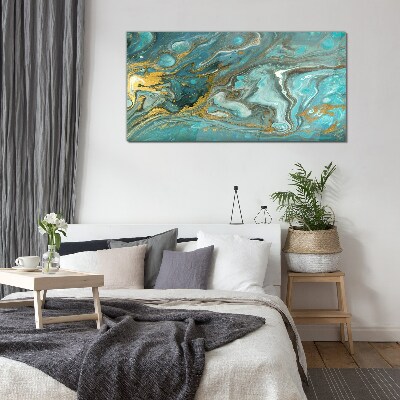 Schilderij op glas Zeegolf met gouden accenten
