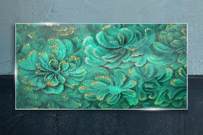 Foto op glas Groene bloemen met gouden accenten