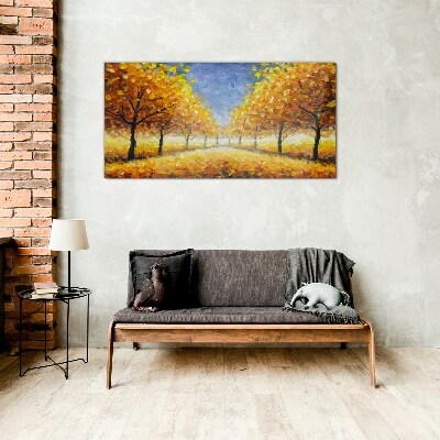 Glas foto Gouden laan in herfstweer