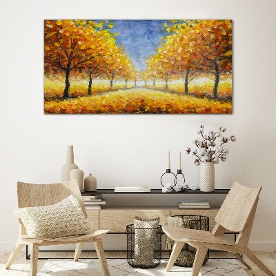 Glas foto Gouden laan in herfstweer