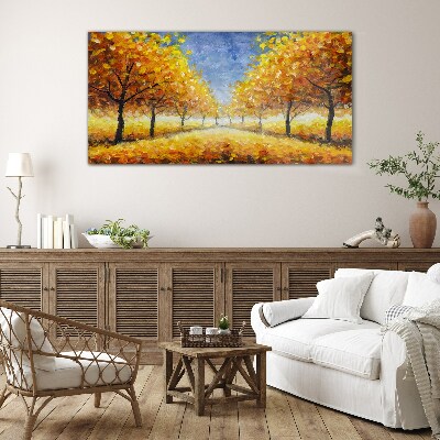 Glas foto Gouden laan in herfstweer