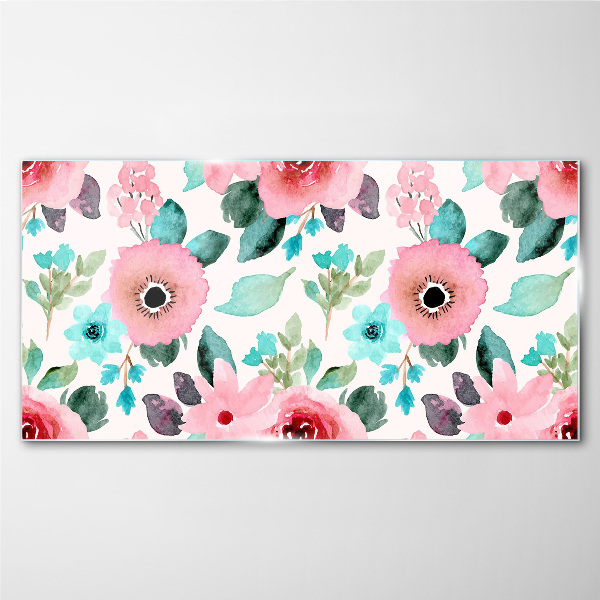 Schilderij op glas Bloemenpatroon in delicate tinten