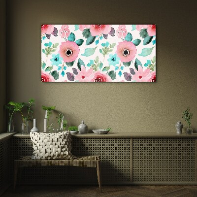 Schilderij op glas Bloemenpatroon in delicate tinten